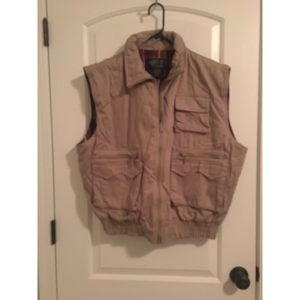 Salmon River Traders Men's Full Zip Vest JacketPockets Lined Size XL Khaki